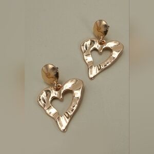 Hammered Heart Drop Titanium Post Earrings